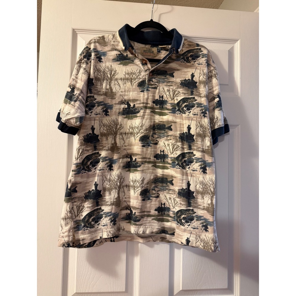 RedHead Mens Fishing Bas Polo Shirt Short Slv Cotton M Vintage 90s Grandpacore